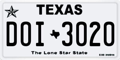 TX license plate DOI3020