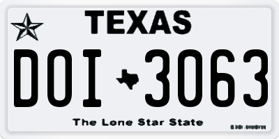 TX license plate DOI3063
