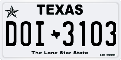 TX license plate DOI3103