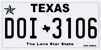 TX license plate DOI3106
