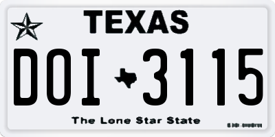 TX license plate DOI3115