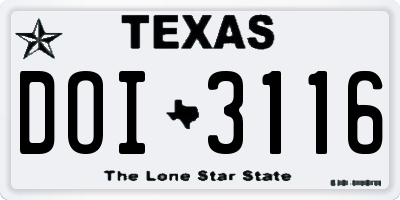 TX license plate DOI3116