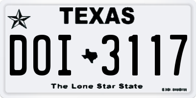 TX license plate DOI3117