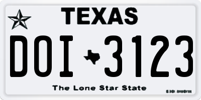 TX license plate DOI3123