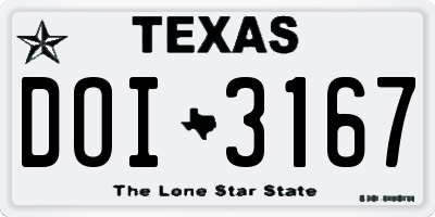 TX license plate DOI3167