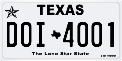 TX license plate DOI4001