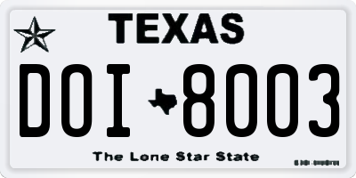 TX license plate DOI8003