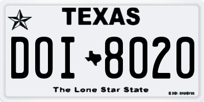 TX license plate DOI8020