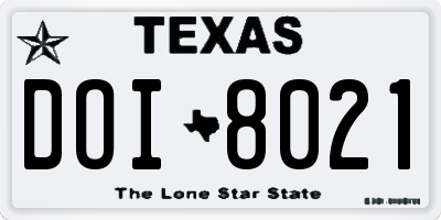 TX license plate DOI8021