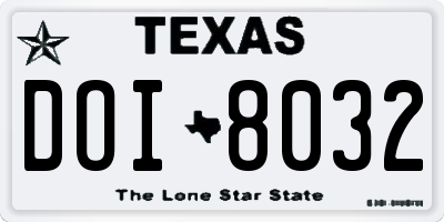 TX license plate DOI8032