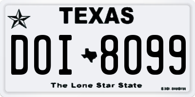 TX license plate DOI8099