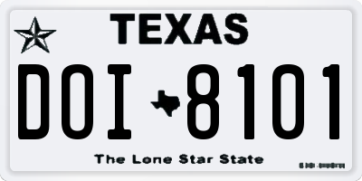 TX license plate DOI8101