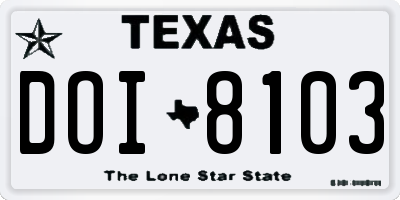 TX license plate DOI8103