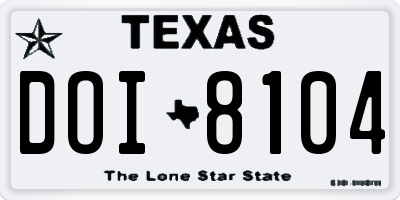 TX license plate DOI8104
