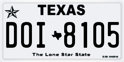 TX license plate DOI8105