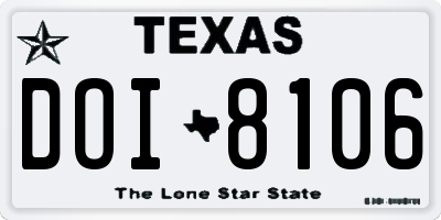 TX license plate DOI8106