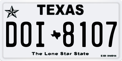TX license plate DOI8107