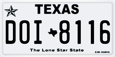 TX license plate DOI8116