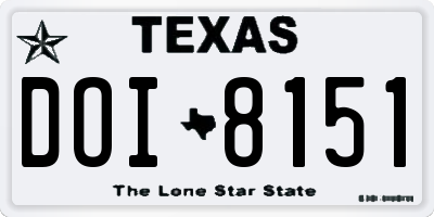 TX license plate DOI8151