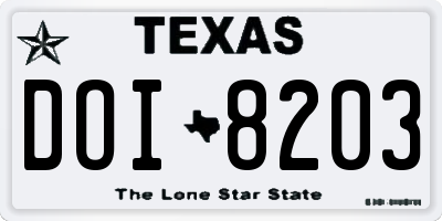 TX license plate DOI8203