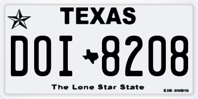 TX license plate DOI8208