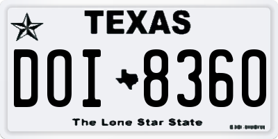 TX license plate DOI8360