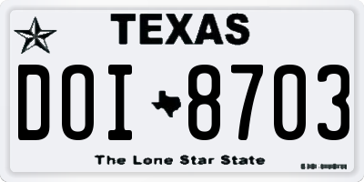TX license plate DOI8703