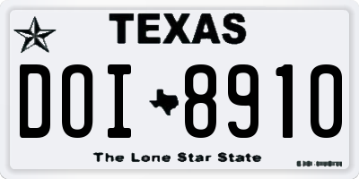 TX license plate DOI8910