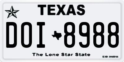 TX license plate DOI8988