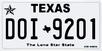 TX license plate DOI9201