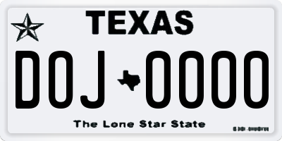TX license plate DOJ0000