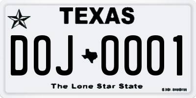 TX license plate DOJ0001