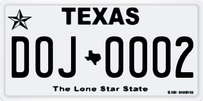 TX license plate DOJ0002