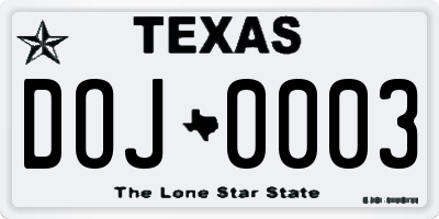 TX license plate DOJ0003