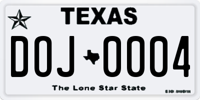 TX license plate DOJ0004