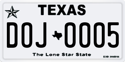 TX license plate DOJ0005