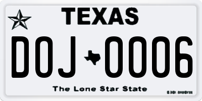 TX license plate DOJ0006