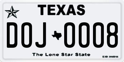TX license plate DOJ0008