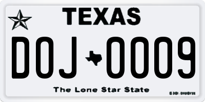 TX license plate DOJ0009