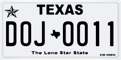 TX license plate DOJ0011