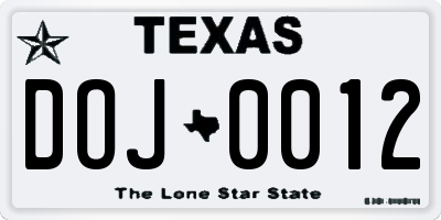 TX license plate DOJ0012