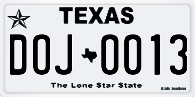 TX license plate DOJ0013