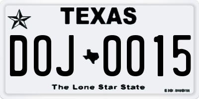 TX license plate DOJ0015