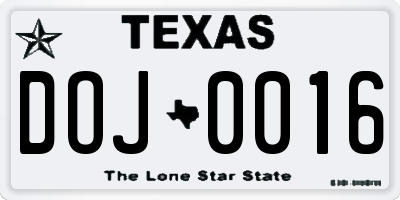 TX license plate DOJ0016