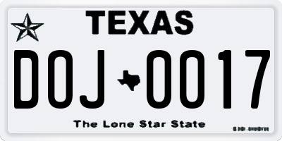 TX license plate DOJ0017
