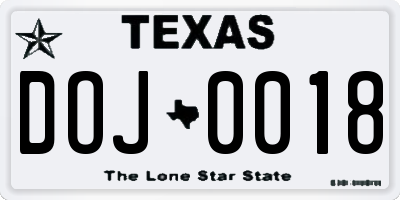 TX license plate DOJ0018