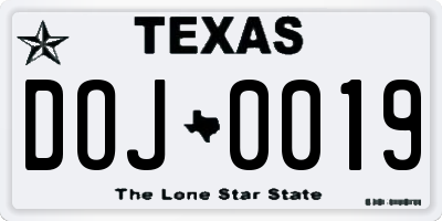 TX license plate DOJ0019