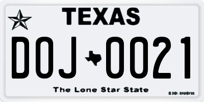 TX license plate DOJ0021