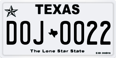TX license plate DOJ0022