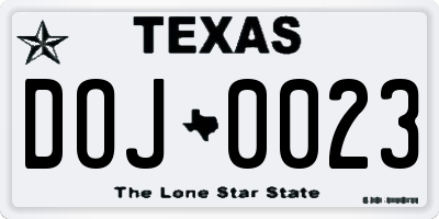 TX license plate DOJ0023